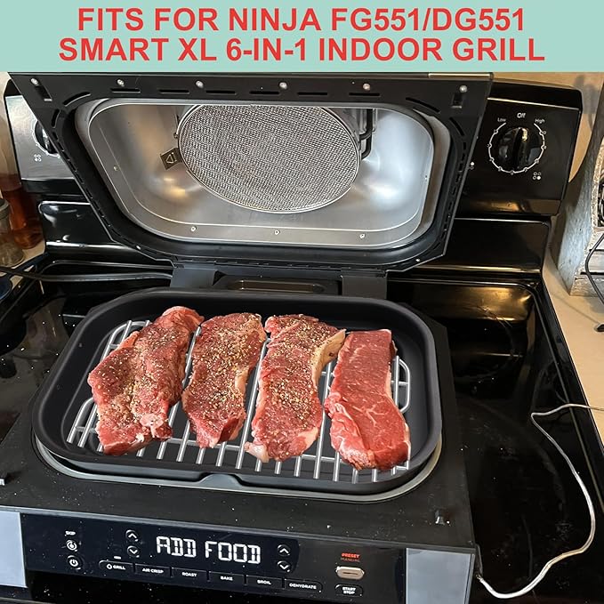 FG551 Griddle Pan & Roast Rack for Ninja FG551/DG551 Smart XL 6-in-1 Indoor Grill Accessories, Non-Stick Grill Plate & Stainless Steel Grill Steamer Rack for Ninja Foodi XL Air Fryer Accessories