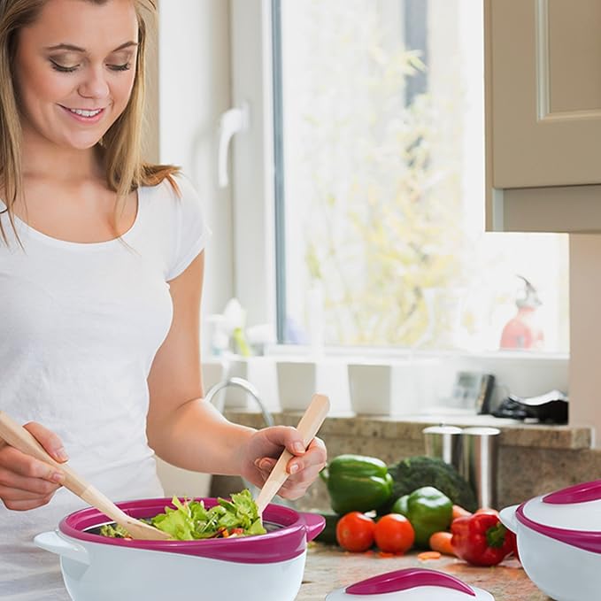 Pinnacle Serving Salad/ Soup Dish Bowl - Thermal Inulated Bowl with Lid - Great Bowl for Holiday, Dinner and Party ~ Set of 3 ~ Purple