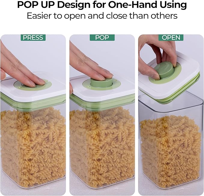 linoroso Pop Airtight Food Storage Containers with Date Recording Lids, Stackable Plastic Storage Containers Set of 5, Dry Cereal Container Set for Pantry Countertop Fridge Organization