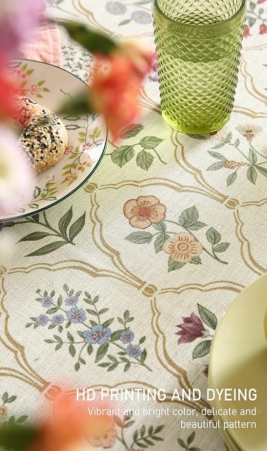 ISAENNE Designer Linen Long Rectangle Tablecloth,Western Colorful Floral Indoor Table Cloth,Wrinkle Resistant Decor Tablecloths for Dining Thanksgiving Kitchen Christmas,63"*94"-Serenity B