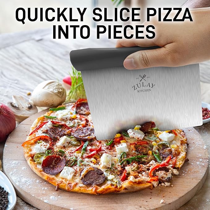 Zulay Premium Multi-purpose Stainless Steel Bench Scraper & Chopper, Easy to Read Etched Markings for Perfect Cuts, Quick & Easy Multi-use Dough Scraper, Dough Cutter & Pastry Scraper (Gray)