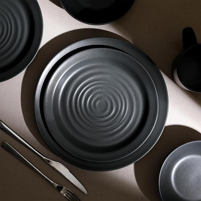 Stone Lain Orbit 4-Piece Salad Plate Set Stoneware, Charcoal