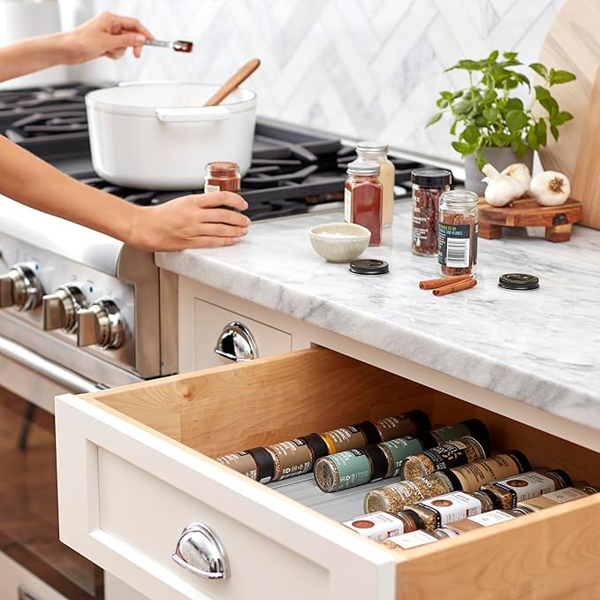 YouCopia SpiceLiner Spice Rack Drawer Organizer (Universal Fit 10’ Roll),Gray
