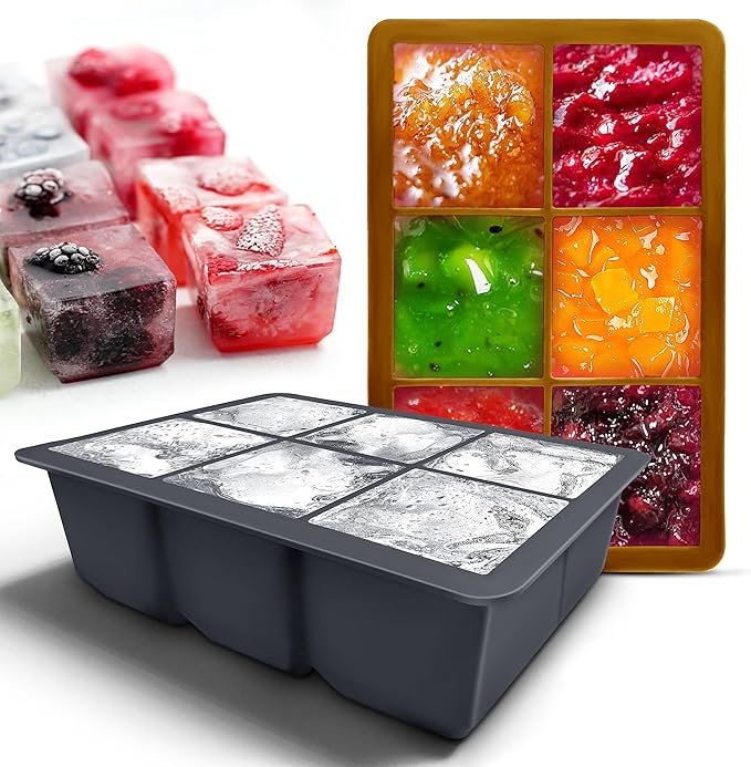 Silicone Ice Cube Trays with Lids,Large Square Ice Cube Molds for Freezer, Whiskey, Cocktail, Stackable Flexible and Reusable & Easy Release BPA Free (2 Pack&Dark Gray and Golden)