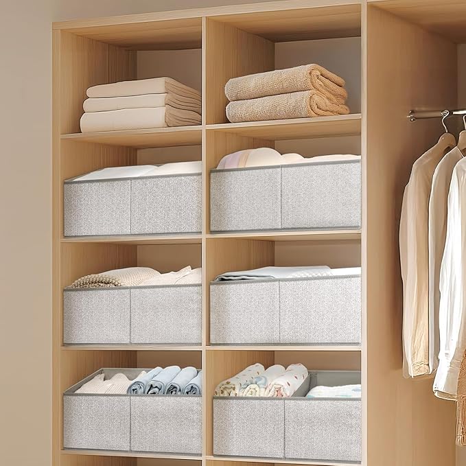 DIMJ Trapezoid Storage Bins for clothes - 4 Packs Closet Organizers and Storage Baskets, Foldable Closet Baskets with Handles and Divider, Closet Storage Bin Toybox for Shelves Living Room Bedroom