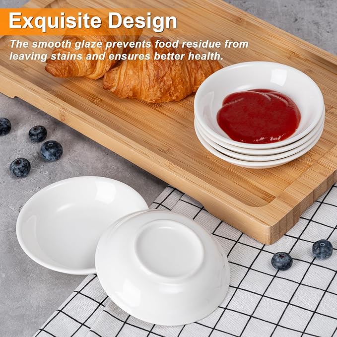 6 Pack Dip Bowls, 3 OZ Ceramic Soy Sauce Dish, White Dipping Sauce Bowls Small Dishes Serving for Tomato Sauce, Soy, BBQ Party Supplies