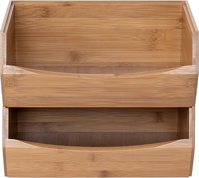 Seville Classics Bamboo Premium Organizer Storage Bins for Kitchen Silverware, Pantry, Closet, Office Desk, Pens, Utensils, Makeup, K Cup, Bamboo, Stackable Bin Set (2 Piece)