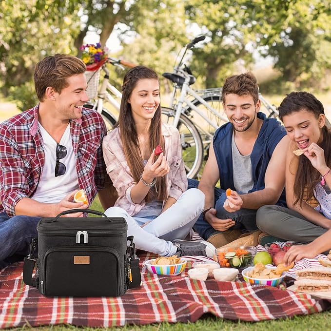 Lifewit Reusable Insulated Lunch Bag for Men, Lunch Box Women, Portable Cooler Freezable Soft Lunchbox Leakproof with Adjustable Shoulder Strap for Adult for Work Picnic or Travel, Black 15L, 24-Can