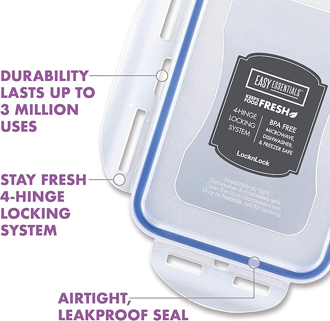 LOCK & LOCK Easy Essentials Food Storage lids/Airtight containers, BPA Free, 10 Piece - Square, Clear