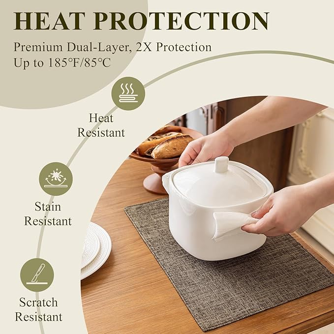 KXN Placemats Set of 6, Dual-Layer Thickened Faux Linen Table Mats, Heat Resistant & Wrinkle-Free, Machine Washable Cloth Place Mats for Kitchen Dining Indoor Outdoor (Burlap)
