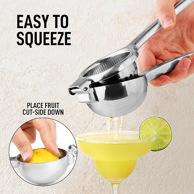 Zulay Kitchen Extra Large Lemon Squeezer Stainless Steel - Easy Squeeze Heavy Duty Lemon Juicer Hand Press - Ergonomic Citrus Squeezer & Fruit Juicer for Small Oranges, Lemons, & Limes - Silver
