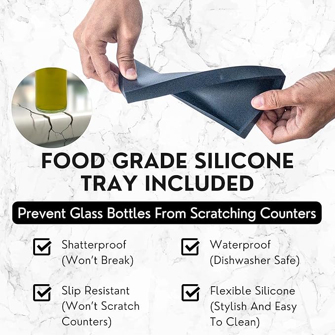 Clear Glass Olive Oil Dispenser Bottles For Kitchen With Silicone Tray & 40 Labels, Soy Sauce Dispenser, Coffee Syrup Dispenser, Olive Oil Bottles Set Of 2, Black
