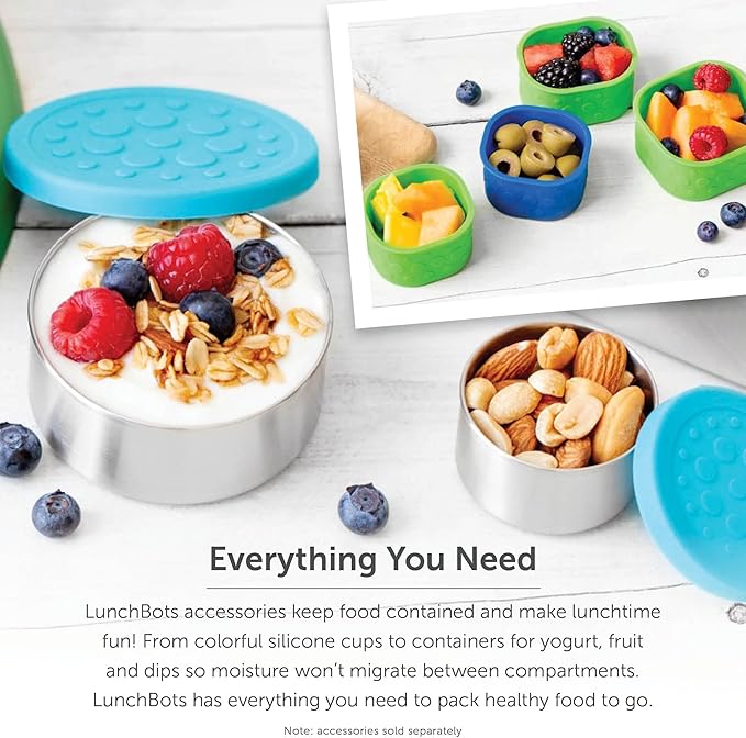 LunchBots Large Cinco Stainless Steel Lunch Container - Five Section Design Holds a Variety of Foods - Metal Bento Box - Dishwasher Safe - Stainless Lid -Pink Dots