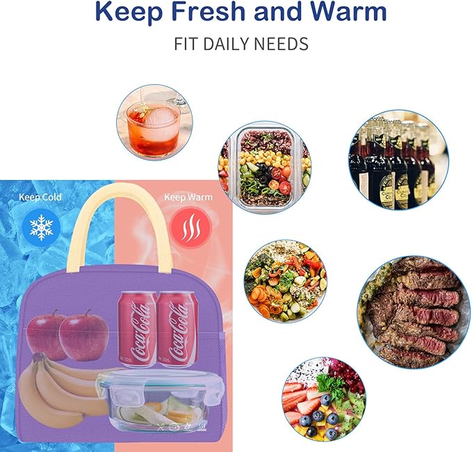 DALINDA Lunch Bag Lunch Box for Women Men Reusable Insulated Lunch Bags for Adults,Leakproof Cute Cooler Lunch Tote Bag, Large Capacity for Work Travel Picnic