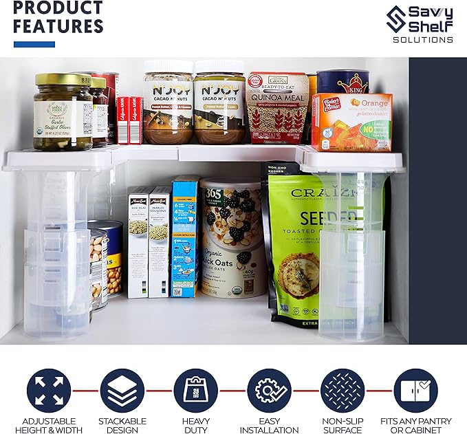 Savvy Shelf Adjustable Pantry & Can Storage Organizer - Kitchen Cabinet - Pantry Organization & Storage Can Organizer for Cupboard
