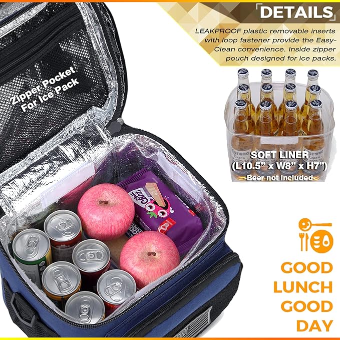 DBTAC Tactical Lunch Bag for Men Women, 12 Cans Insulated Lunch Box for Adult | 9L Leakproof Lunch Cooler Tote for Work Office Outdoor Travel | Soft Easy To Clean Liner x2, Urban Blue