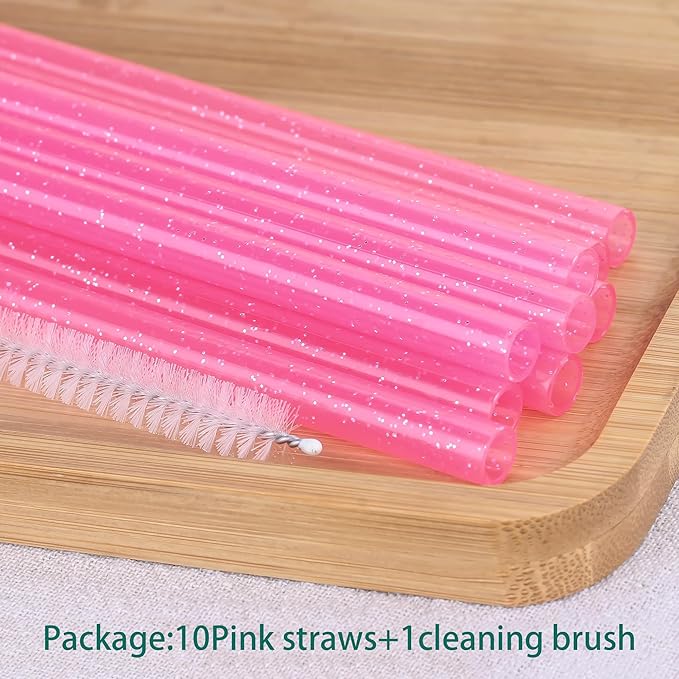 Dakoufish Replacement Glitter Straws for Stanley|Owala|Simple Modern 40oz 30oz Tumbler,10 Pack 12 Inch Reusable Pink Straws With Cleaning Brush For Stanley Hydro Jug Cup,Dishwasher Safe