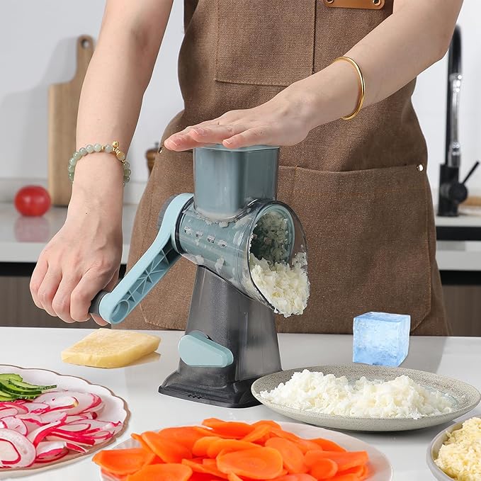 Cheese Grater,Rotary Cheese Grater with Handle, Multifunctional Rotary Cheese Shredder Effortlessly Grates Cheese, Vegetables, and Fruits (Blue)