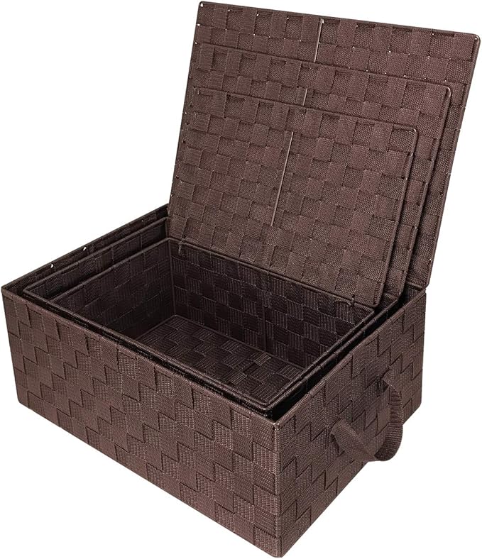 Sorbus Set of 3 Storage Baskets for Organizing with Lid, Mesh Hand-Woven Design, Linen Closet Organizers and Storage, Organizer Storage Baskets for Shelves, Variety Pack Organizers and Storage