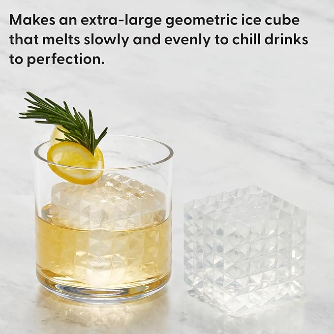 W&P Prism Single Ice Mold, Perfect Etched Large Cube, Slow Melting for Whiskey and Cocktails, Food Grade Premium Silicone, Dishwasher Safe, BPA Free