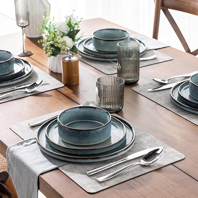 GBHOME Ceramic Dinnerware Sets for 4, 12 Pieces Stoneware Plates and Bowls Sets, Reactive Glaze Dishes -Scratch Resistant, Dishwasher&Microwave Safe