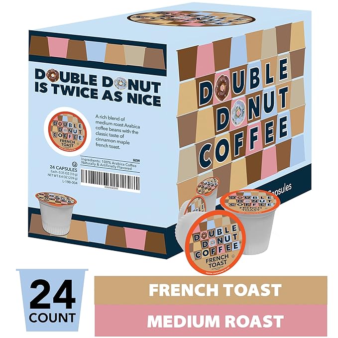 French Toast Flavored Coffee in Recyclable Single Serve Pods, French Toast Flavor for the Keurig K Cups Brewer, from Double Donuts, 24 Cups