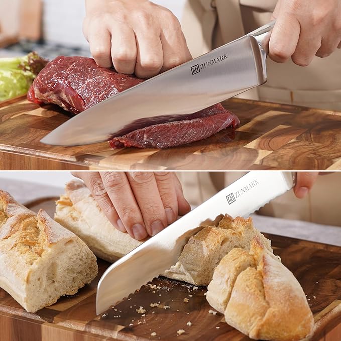 Magnetic Knife Block Set, 7pcs Ultra Sharp Knife Set with Shears, Space-Saving Design for Home and Professional Kitchens, Silver