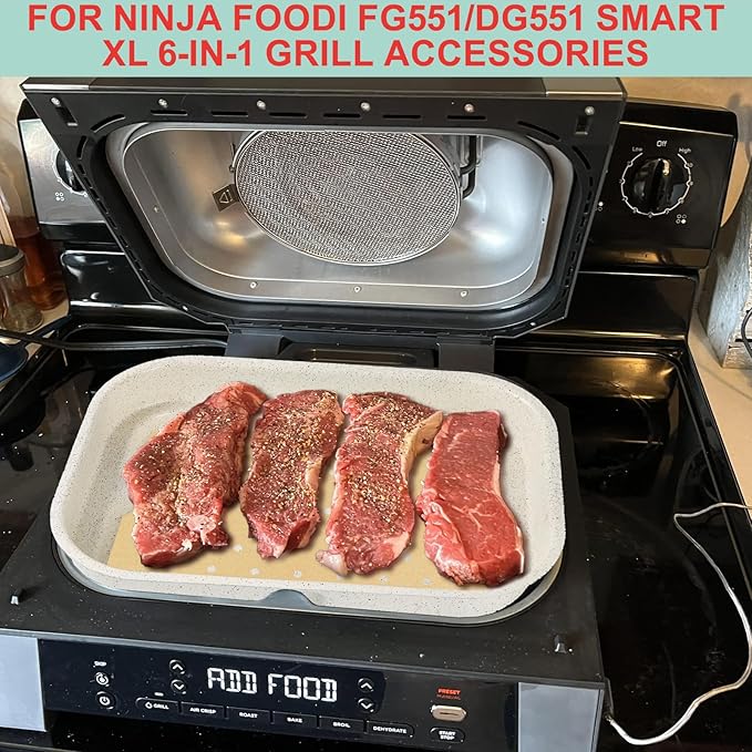 FG551 Upgraded Ceramic Griddle Pan for Ninja Foodi FG551/DG551 Smart XL 6-in-1 Grill Accessories, Non-Stick Flat Top Griddle Plate for Ninja Foodi DG551 Parts, 100 PCS Parchment Perforated Paper