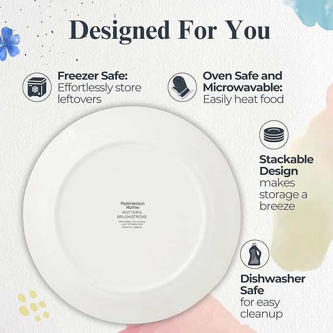 Portmeirion Potter's Brushstroke Dinner Plate (Set of 4) - 8" Earthenware Plates with Classic Brushstroke Rim - Microwave, Dishwasher, Freezer, Oven Safe - Ideal Modern Dinnerware Set (Green)