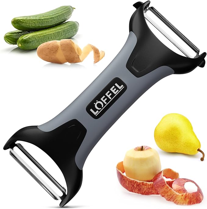 Peeler for Potato Vegetable Orange - Heavy Duty Double Sided Dual Purpose Non Slip Grip Apple Fruit Y Shaped with Ultra Sharp Stainless Steel Straight and Serrated Blades, Dishwasher Safe