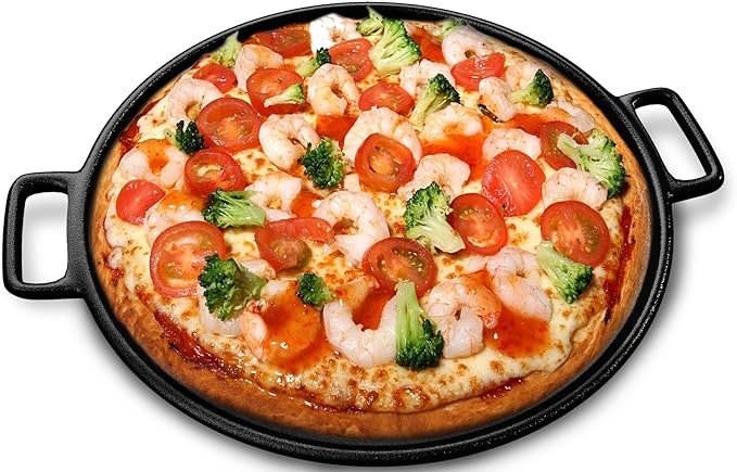 Cast Iron Pizza Pan - 14-Inch Baking Pan for Oven, Stovetop, Grill, or Campfires - Durable, Even-Heating, Versatile Cast Iron Griddle by Home-Complete