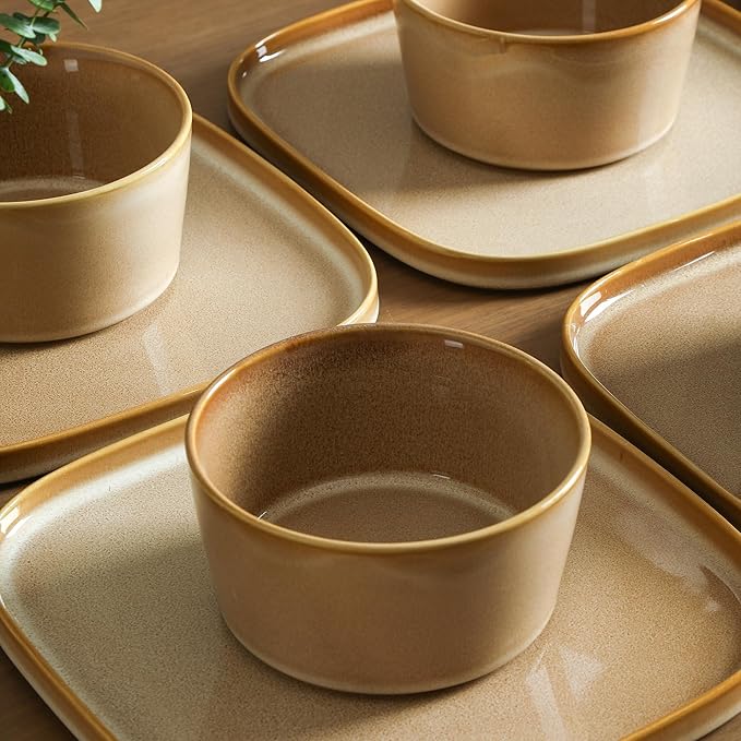Stone Lain Cairo 12-Piece Dinnerware Set Stoneware, Plates and Bowls Set, Microwave and Dishwasher Safe, Includes Dinner and Salad Plates, Cereal Bowls, Dishes for 4, Sand