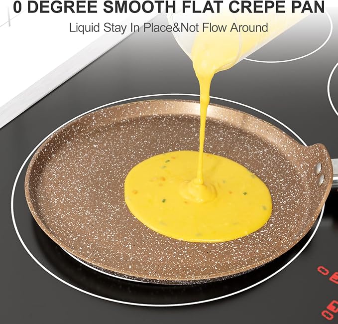 Innerwell Nonstick Crepe Pan, Granite Coating Flat Skillet Dosa Tawa Tortilla Pan, 10 inch Pancake Griddle Roti Pan With Stay-Cool Handle, Induction Compatible, PFOA Free