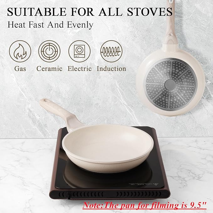 Induction Ceramic Nonstick Frying Pan,Light Weight Skillet,Healthy Non Toxic Omelet Pan,All Stoves Compatible Egg Pan (white, 8inch)