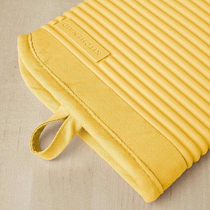KITCHENAID Ribbed Soft Silicone Oven Mitt 2-Pack Set, 7.5"x13", Orange Sorbet