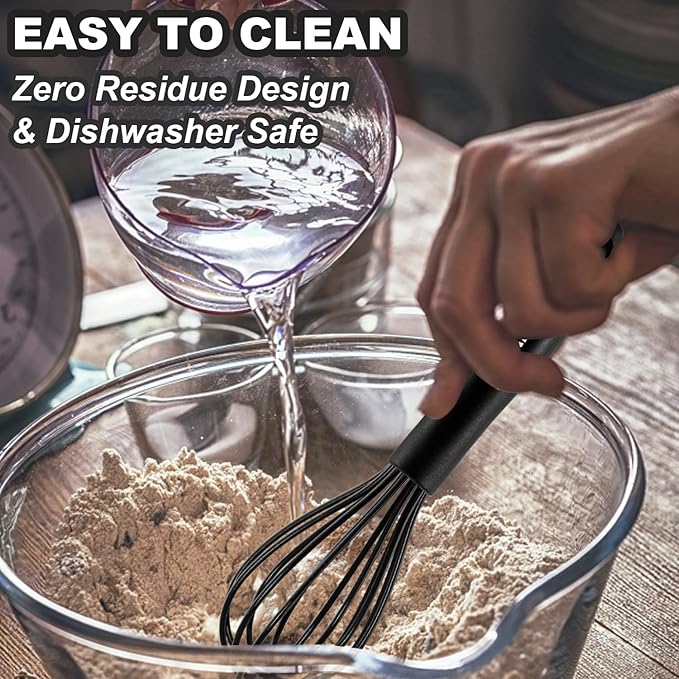 Anaeat 9" Silicone Balloon Whisk, Perfect for Non-Stick Cookware, Milk and Egg Beater Blender, Heat Resistant Kitchen Whisks for Whisking, Cooking, Baking, Beating, Frothing & Stirring (Black)