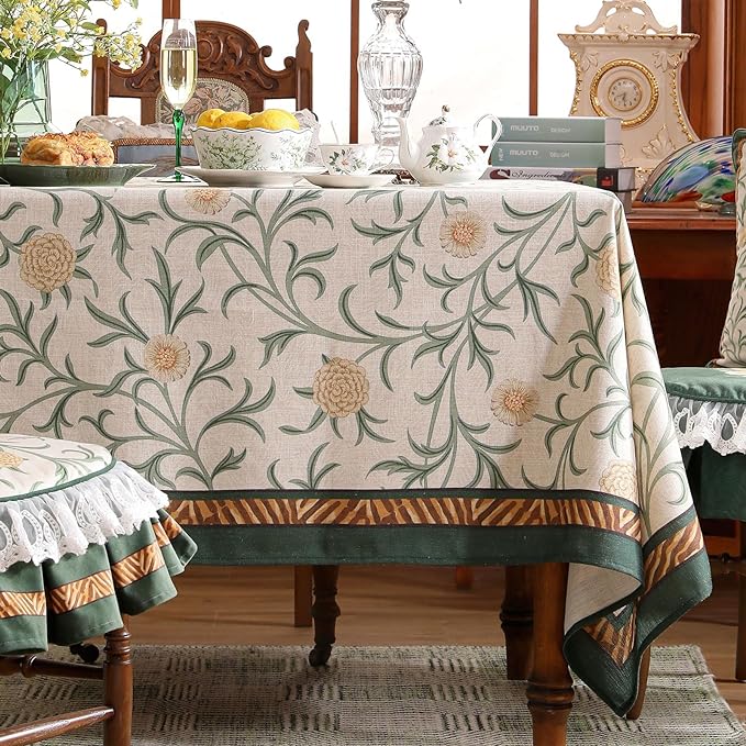 patdrea Designer French Linen Table Cloth for Rectangle Table,Vintage Fall Decorative Tablecloth,Floral Decoration Cover for Kitchen Dining Christmas,Tea Party,Thanksgiving,55"x87"-Littledaisy