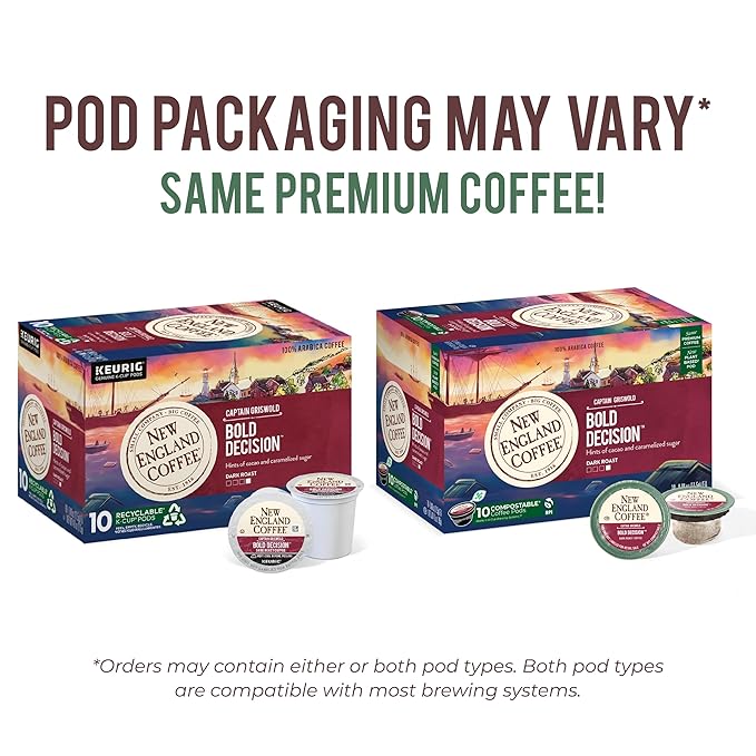 New England Coffee Bold Decision Dark Roast Single Serve Pods, 10ct Box (Pack of 1)