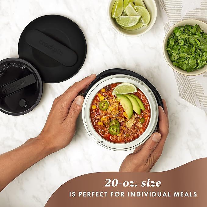 Crock-Pot Electric Lunch Box 20-Ounce Portable Food Warmer Black Licorice Perfect for Travel On-the-Go & Office Use | Stylish Spill-Free & Dishwasher-Safe | Ideal Men & Women's Gifts