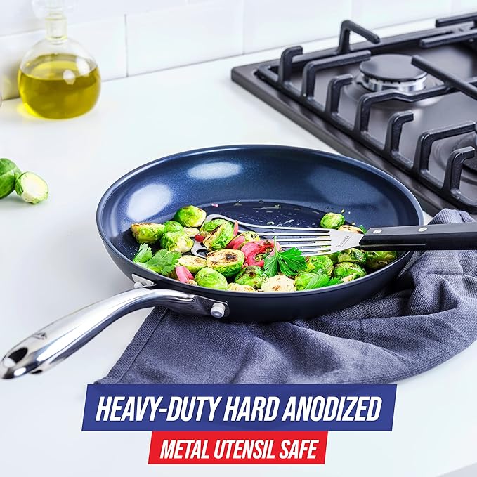 Blue Diamond Cookware Hard Anodized Ceramic Nonstick, 8" Frying Pan Skillet, PFAS-Free, Dishwasher Safe, Oven Safe, Grey