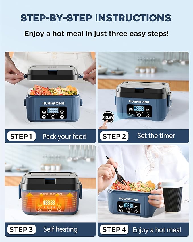 Cordless Electric Lunch Box for Adults, Men & Women – Rechargeable Self-Heating Food Warmer with 1100ML SS Container, Battery-Powered Heated Lunch Box, Perfect for Work and Travel Use