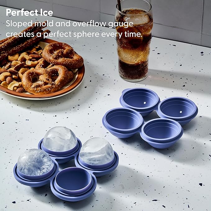 W&P Peak Silicone Sphere Ice Mold w/ Cover | Charcoal | Easy to Remove | Round Cocktail Whiskey Drink Ice Maker | Food Grade Premium Silicone | Dishwasher Safe, BPA Free