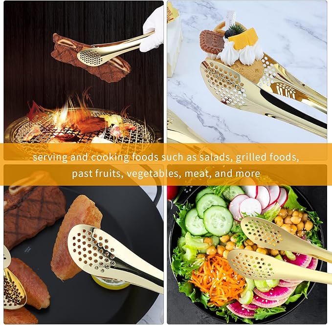 MSY BIGSUNNY 2 Pack Buffet Tongs, Gold-plated Stainless Steel Food Tongs Serving Tong
