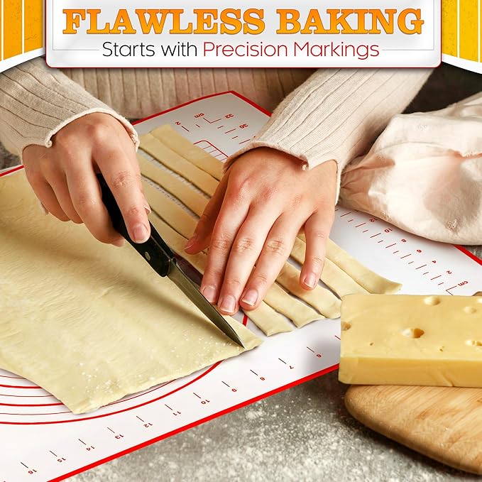 16x24 Inch Pastry Mats for Rolling Dough - Pizza Mats Stain-Proof Large Silicone Baking Mat with Measurements, Non-Stick Baking Rolling Mat - Heat Resistant Kneading Dough Sheet for Bread, Pizza