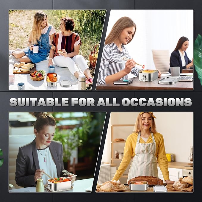 Umigy 1 Pcs Stainless Steel Food Containers 1400ml Metal Bento Lunch Box Stainless Steel Food Storage Containers, Lockable Clips to Leak Proof, Reusable Dishwasher Snack Boxes for Work