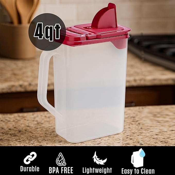 Buddeez Flour and Sugar Container - 4 Quart All Purpose Kitchen Organization and Storage Unit, Dry Storage Container For Kitchen, Large Food Storage Container for Organizing Your Pantry (Red Lid)