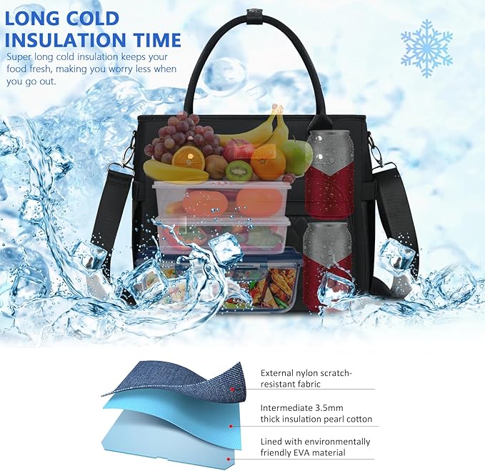 MIYCOO Lunch Bag Lunch Box Women - Leakproof Insulated Lunch Cooler Bag for Men Women - Large Lunch Tote Bags Adults, Black