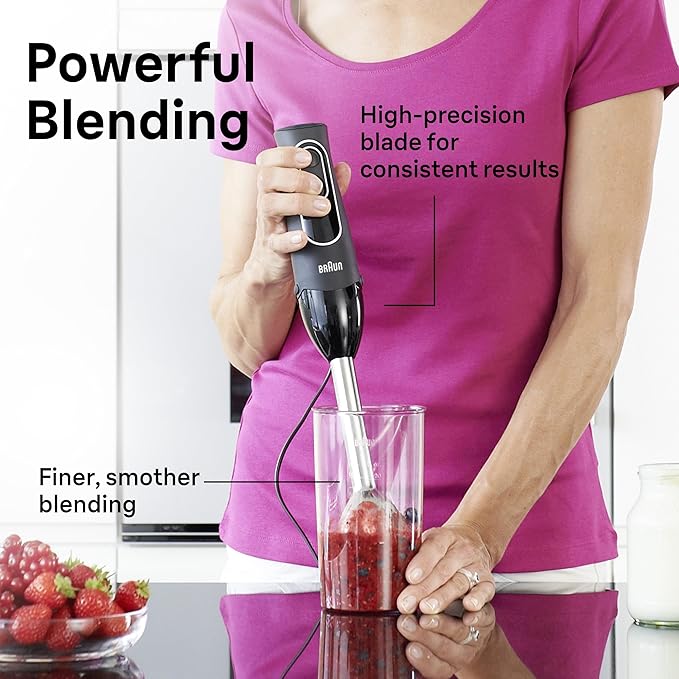 Braun MultiQuick 5 Immersion Hand Blender with Dual Speed + Turbo and Patented Technology, 350W - Includes Beaker and Whisk, Black, MQ505