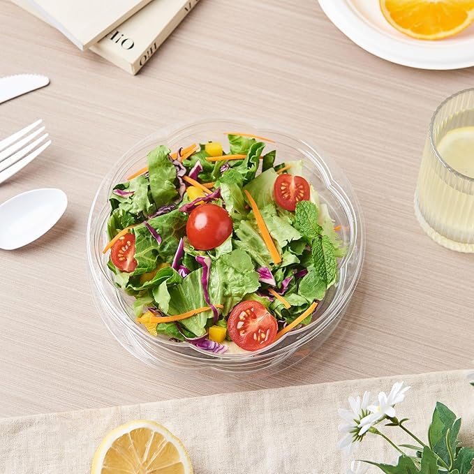 [18 oz. 50 Sets Clear Plastic Salad Bowls with Airtight Lids Disposable To Go Mixing Containers Serving for Fruit, Quinoa, Lunch and Meal Prep