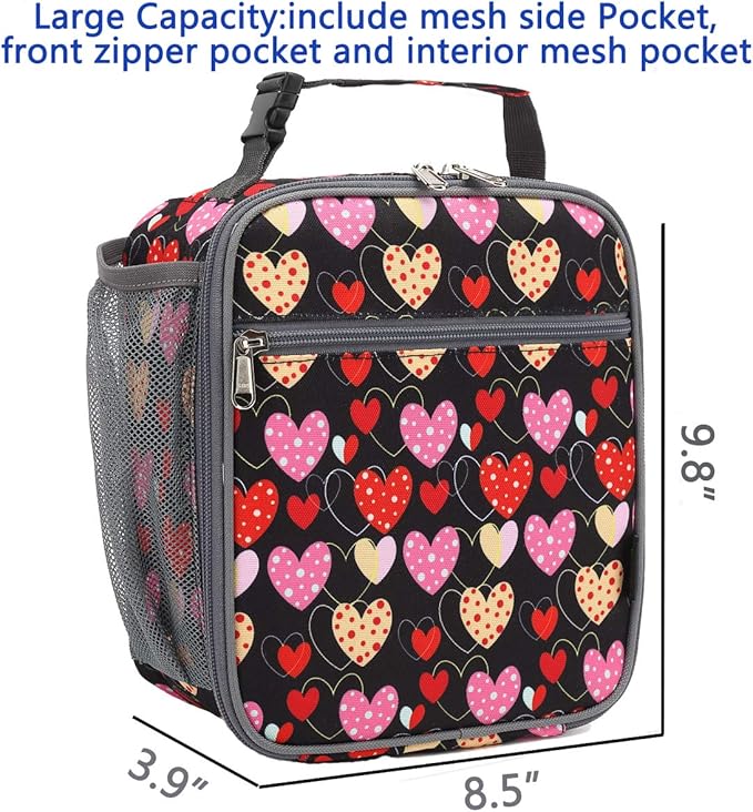 FlowFly Kids Lunch box Insulated Soft Bag Mini Cooler Back to School Thermal Meal Tote Kit for Girls, Boys, Heart